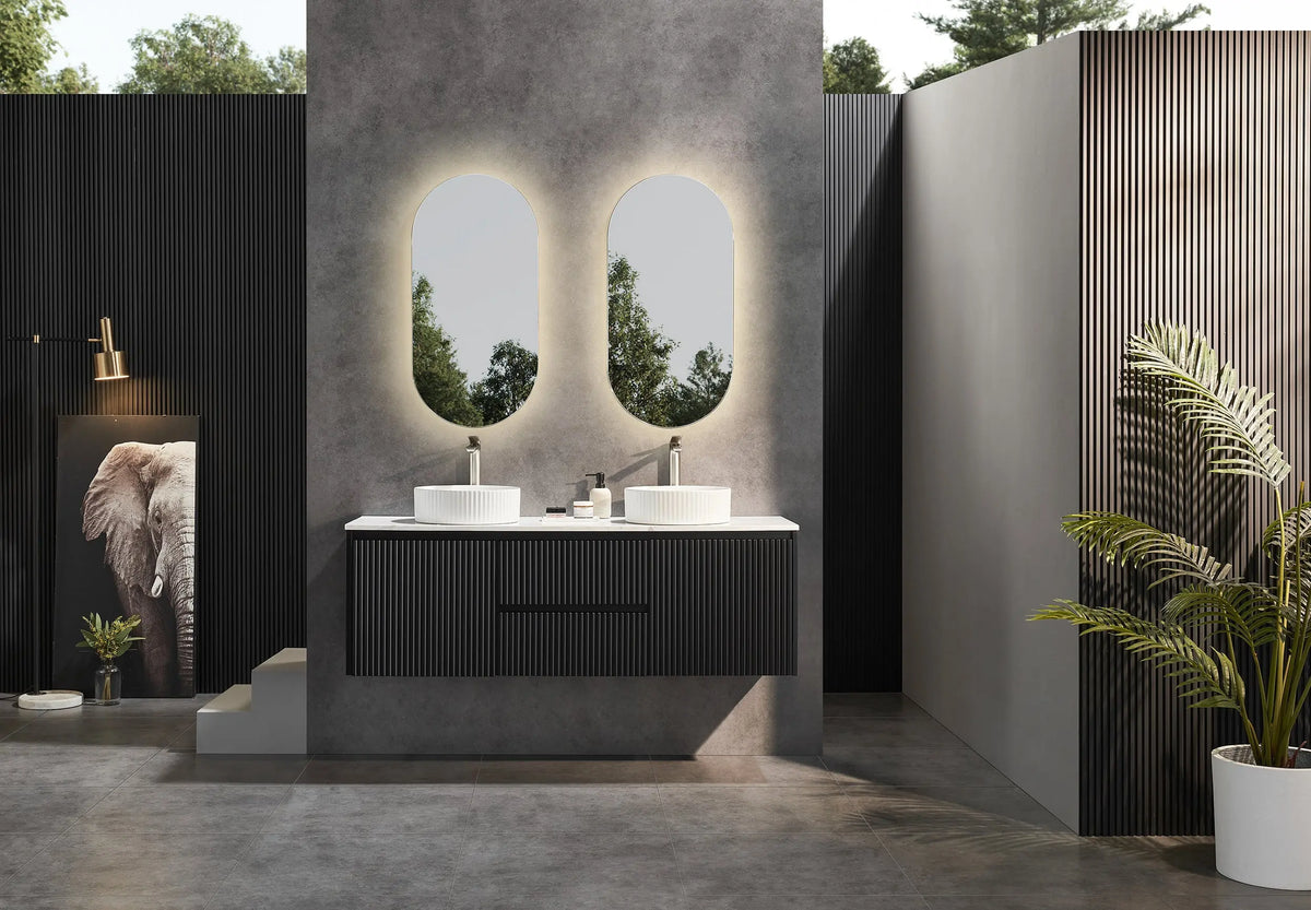 Brindabella Wall Hung Vanity (Middle Drawers) 1500mm (Single/Double Bowl) (Matte Black) Poseidon