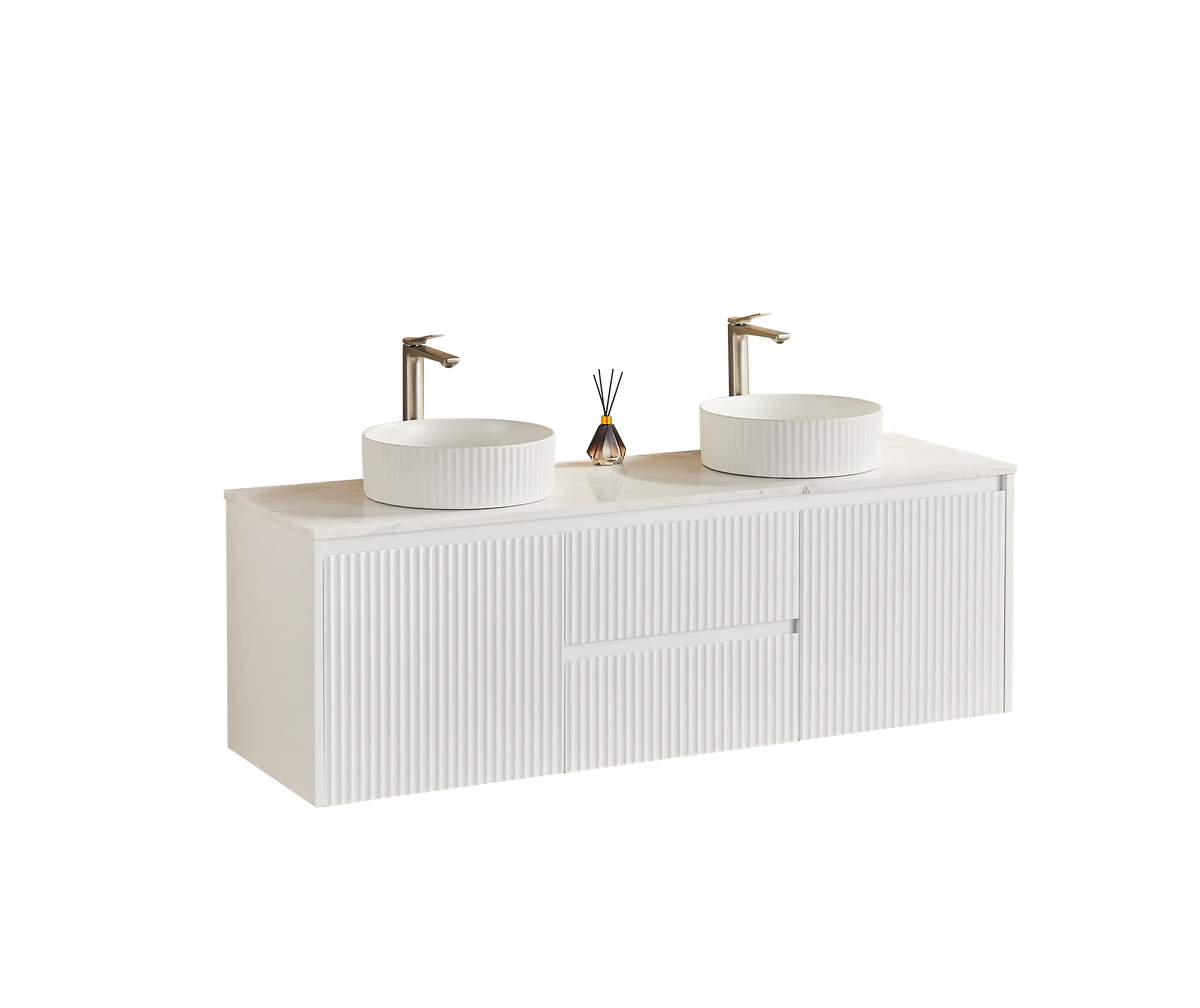 Brindabella Wall Hung PVC Cabinet (Middle Drawer) 1500mm (Single/Double Bowl) (Matte White) Poseidon