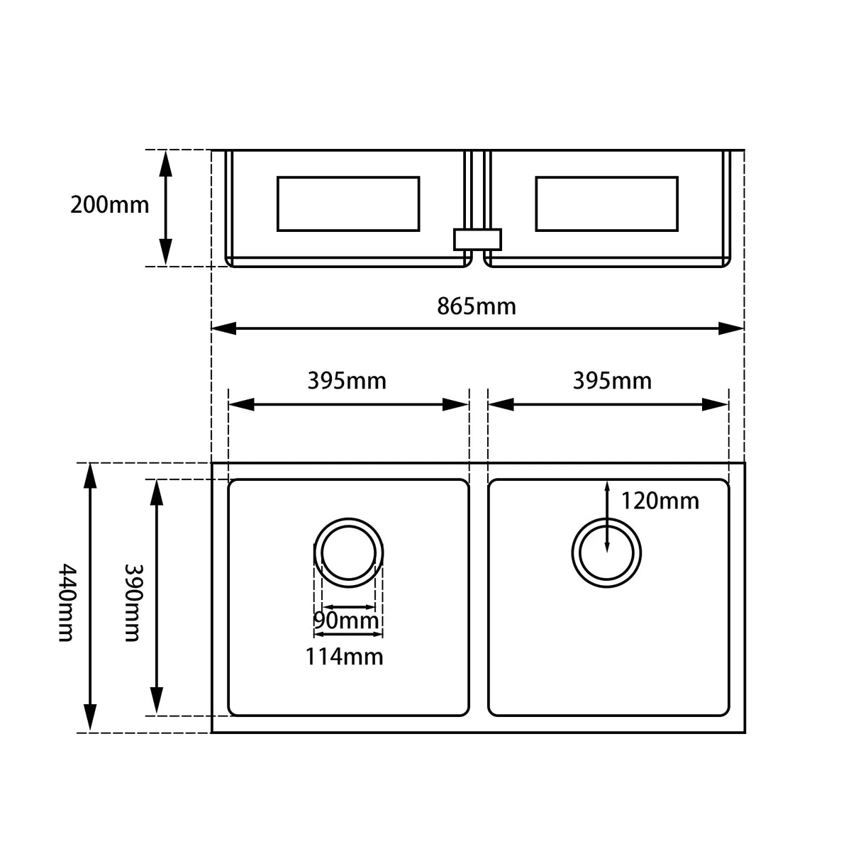 Handmade Stainless Steel Chrome Double Bowl Kitchen Sink 1.2mm (Top/Flush/Undermount) 860*440*200mm Aquaperla