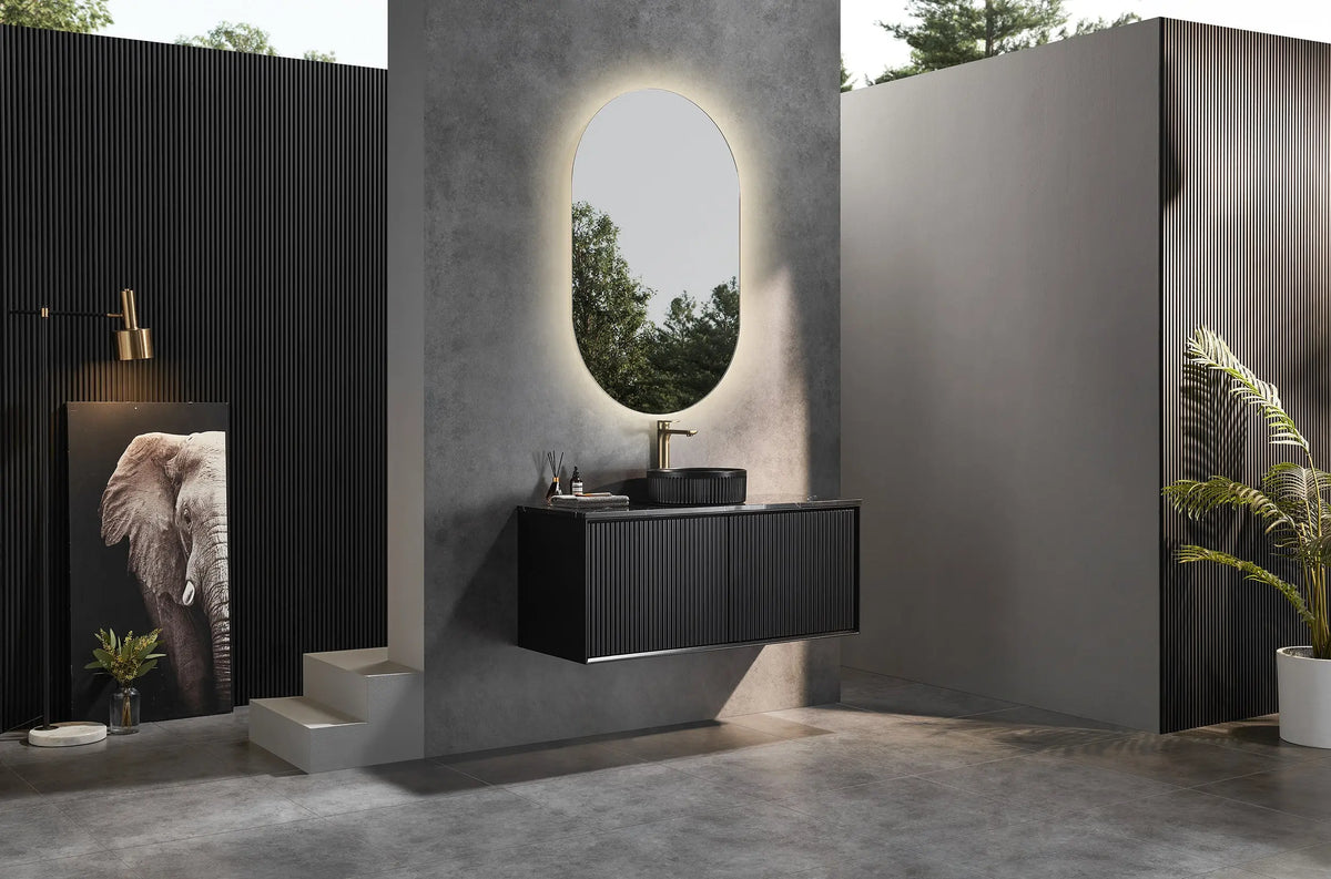 Kirribilli Wall Hung PVC Cabinet 1200mm Matte Black (Single/Double Bowl) - Clearance Poseidon