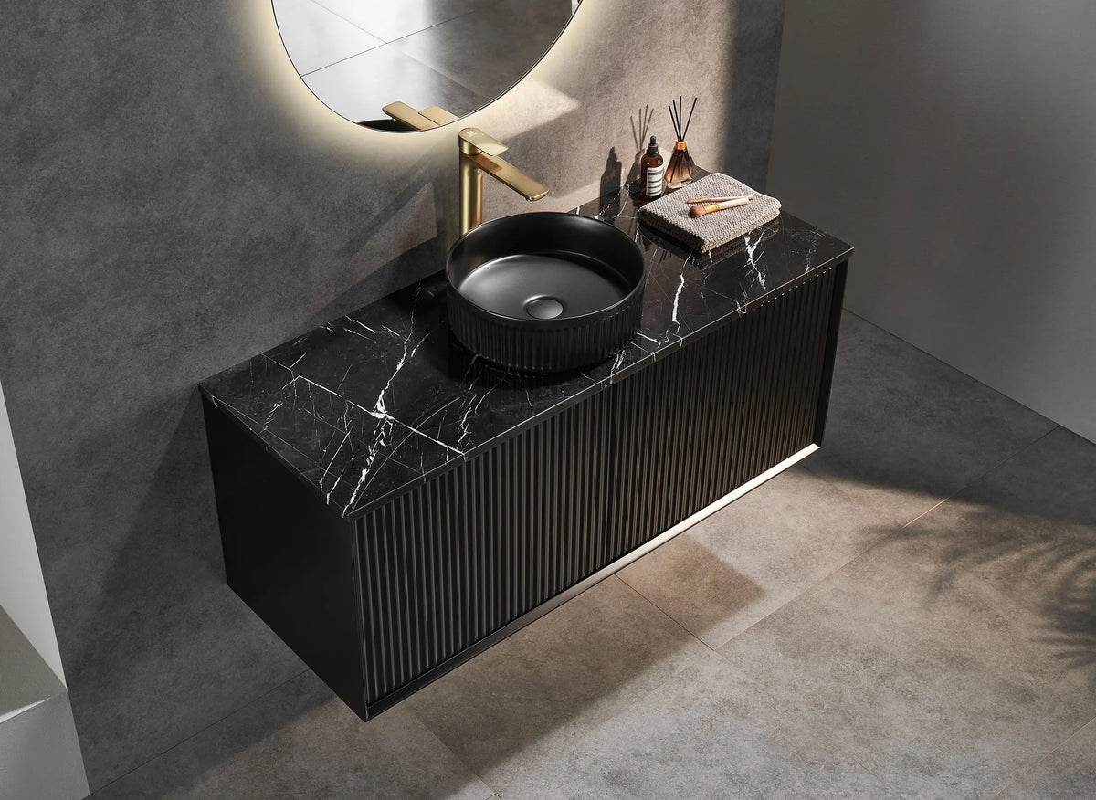 Kirribilli Wall Hung PVC Cabinet 1200mm Matte Black (Single/Double Bowl) - Clearance Poseidon