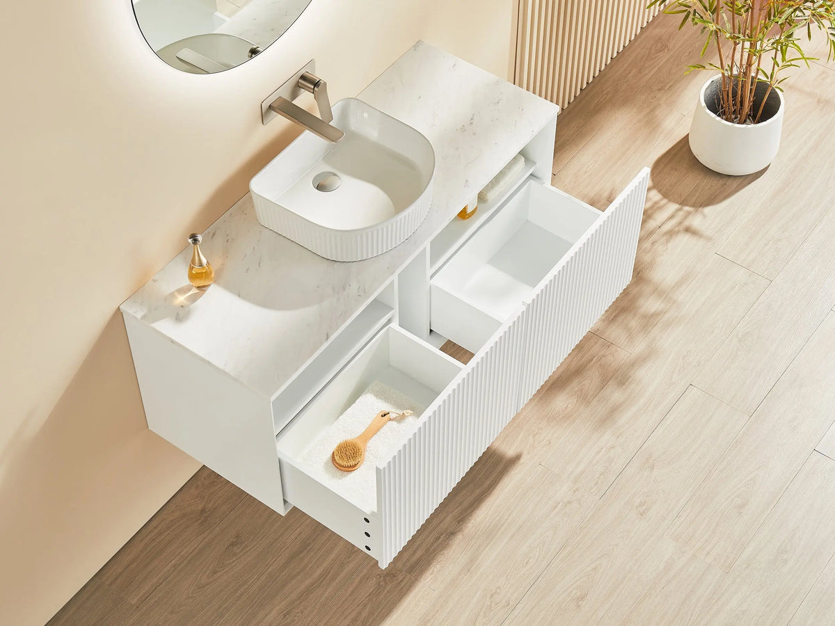 Kirribilli Wall Hung PVC Cabinet 1200mm Matte White (Single/Double Bowl) - Clearance Poseidon