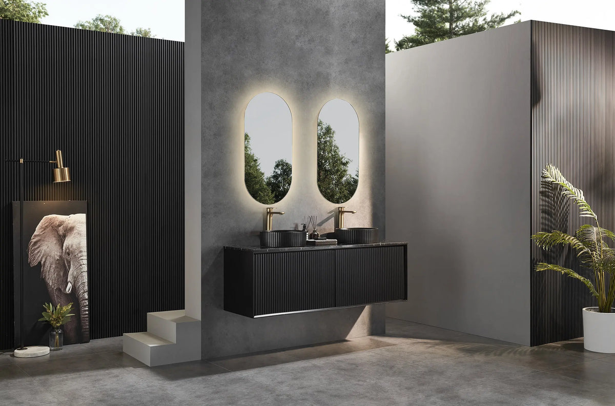 Kirribilli Wall Hung PVC Cabinet Matte Black 1500mm (Single/Double Bowl) - Clearance Poseidon