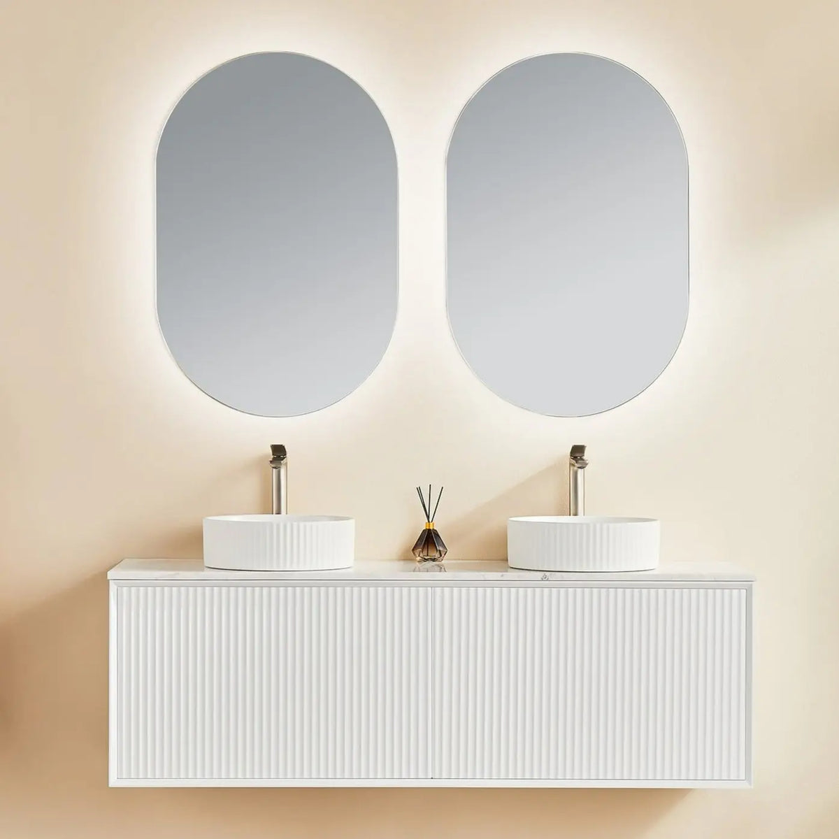 Kirribilli Wall Hung PVC Cabinet Matte White 1500mm (Single/Double Bowl) - Clearance Poseidon