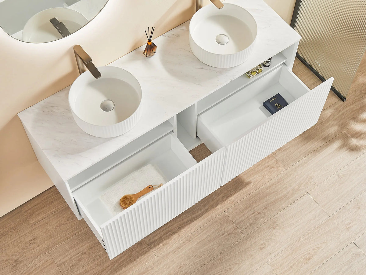 Kirribilli Wall Hung PVC Cabinet Matte White 1500mm (Single/Double Bowl) - Clearance Poseidon
