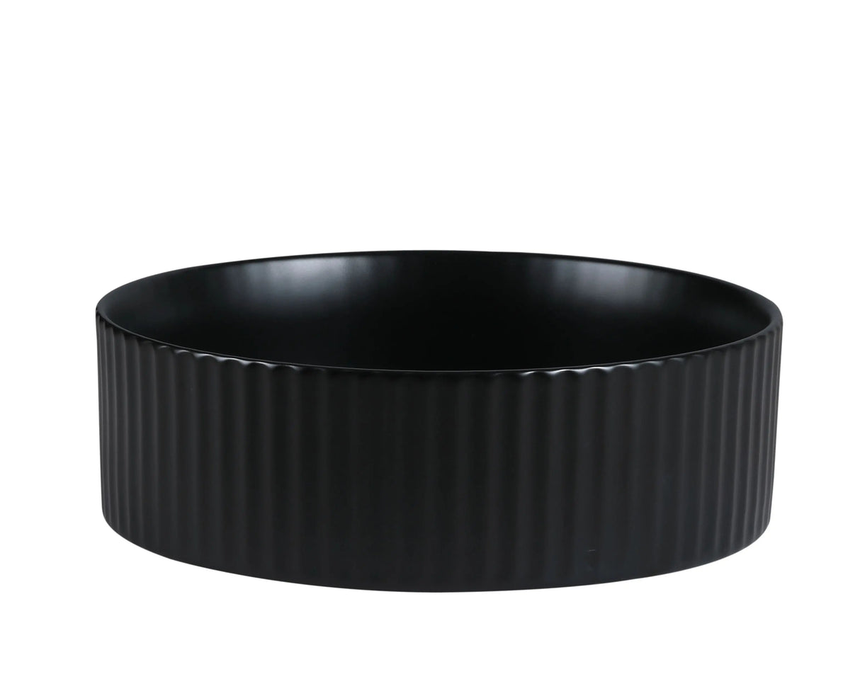 Cora 36 Counter-Top Fluted Round Basin- Matt Black mercioaustralia