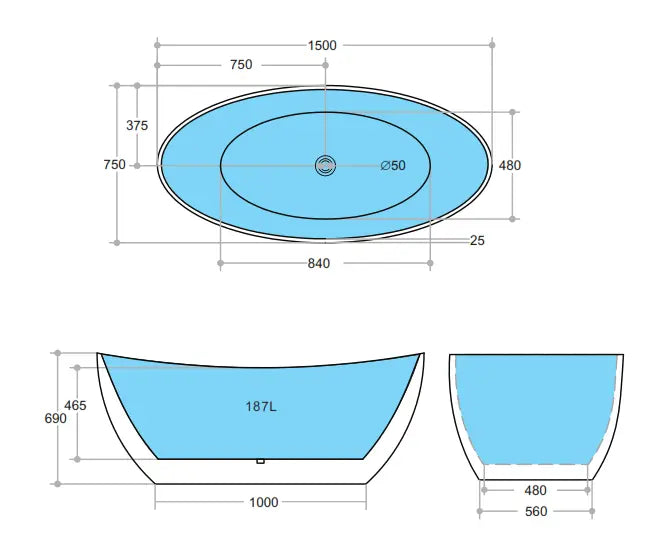Evie Matte White Free Standing Bathtub 1500*750*690mm Poseidonbk