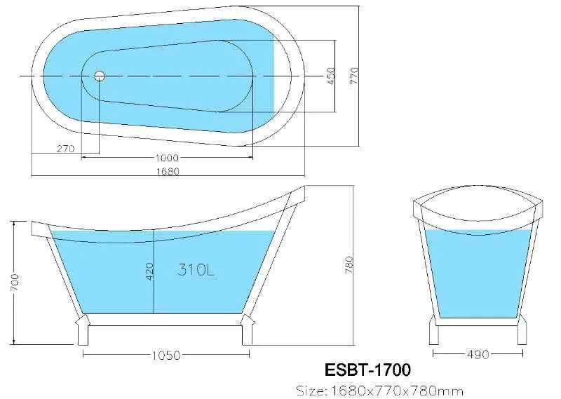 Espada Claw Foot Bathtub 1680*770*780mm Poseidonbk