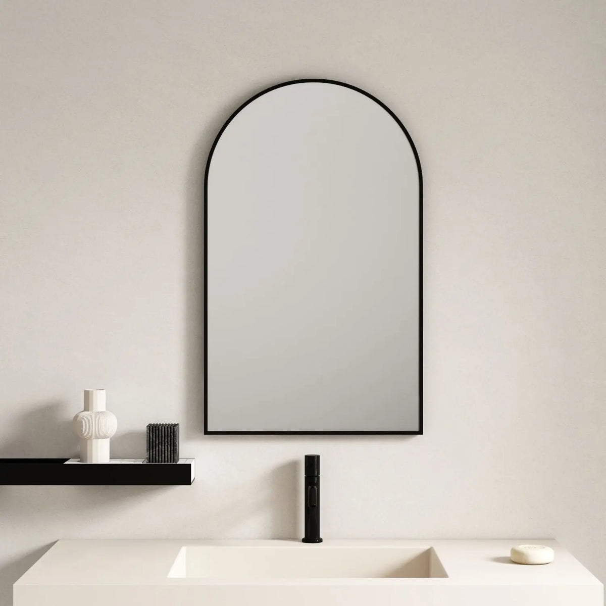Aluminum Framed 600mm Arch Mirror – Matt Black mercioaustralia
