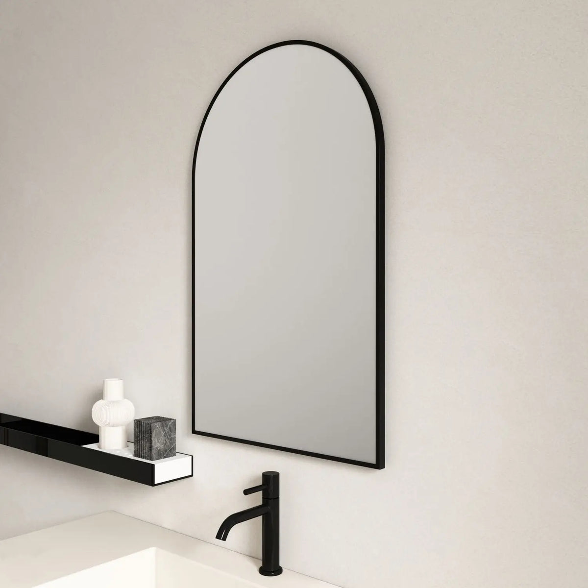 Aluminum Framed 600mm Arch Mirror – Matt Black mercioaustralia