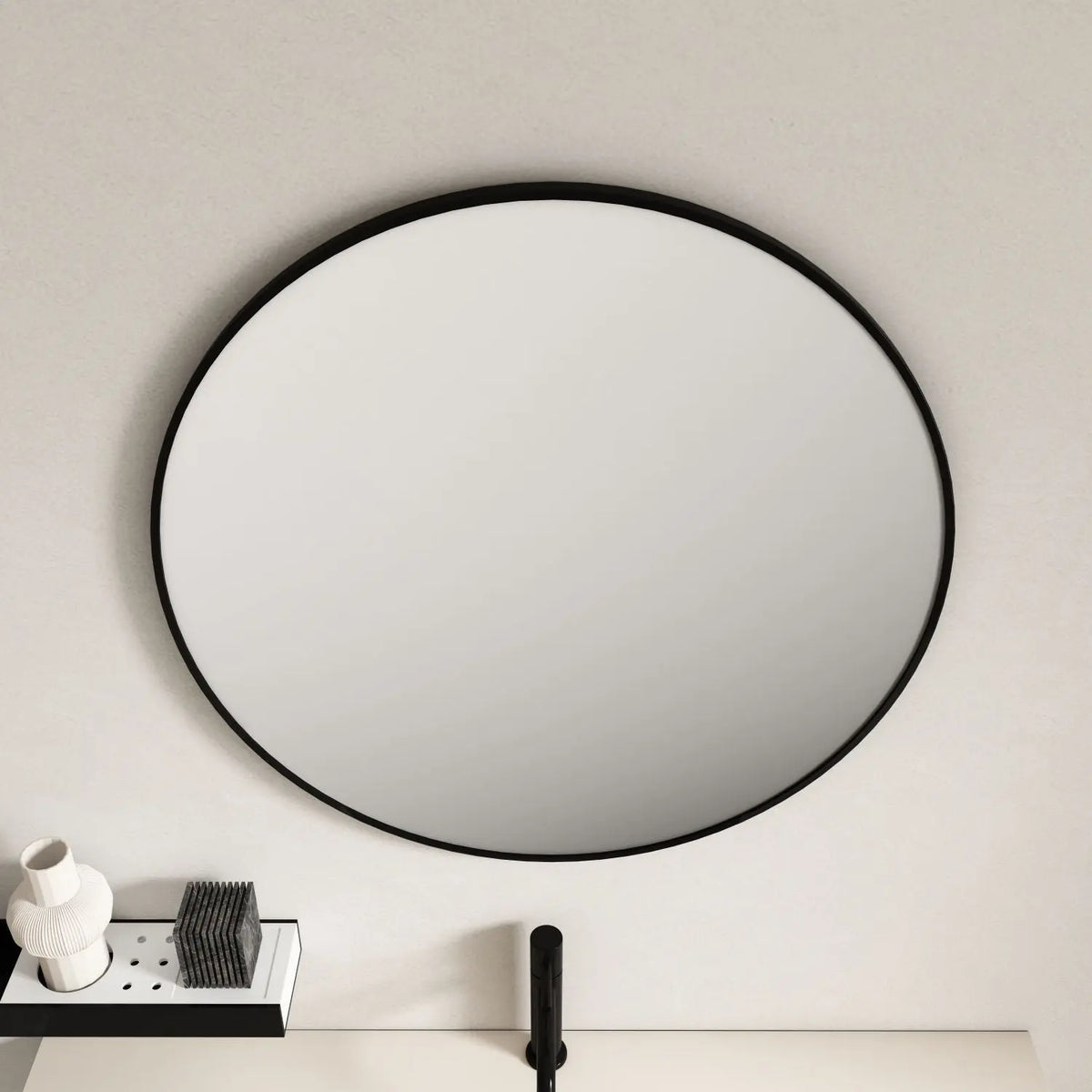 Aluminum Framed 900mm Round Mirror - Matt Black mercioaustralia