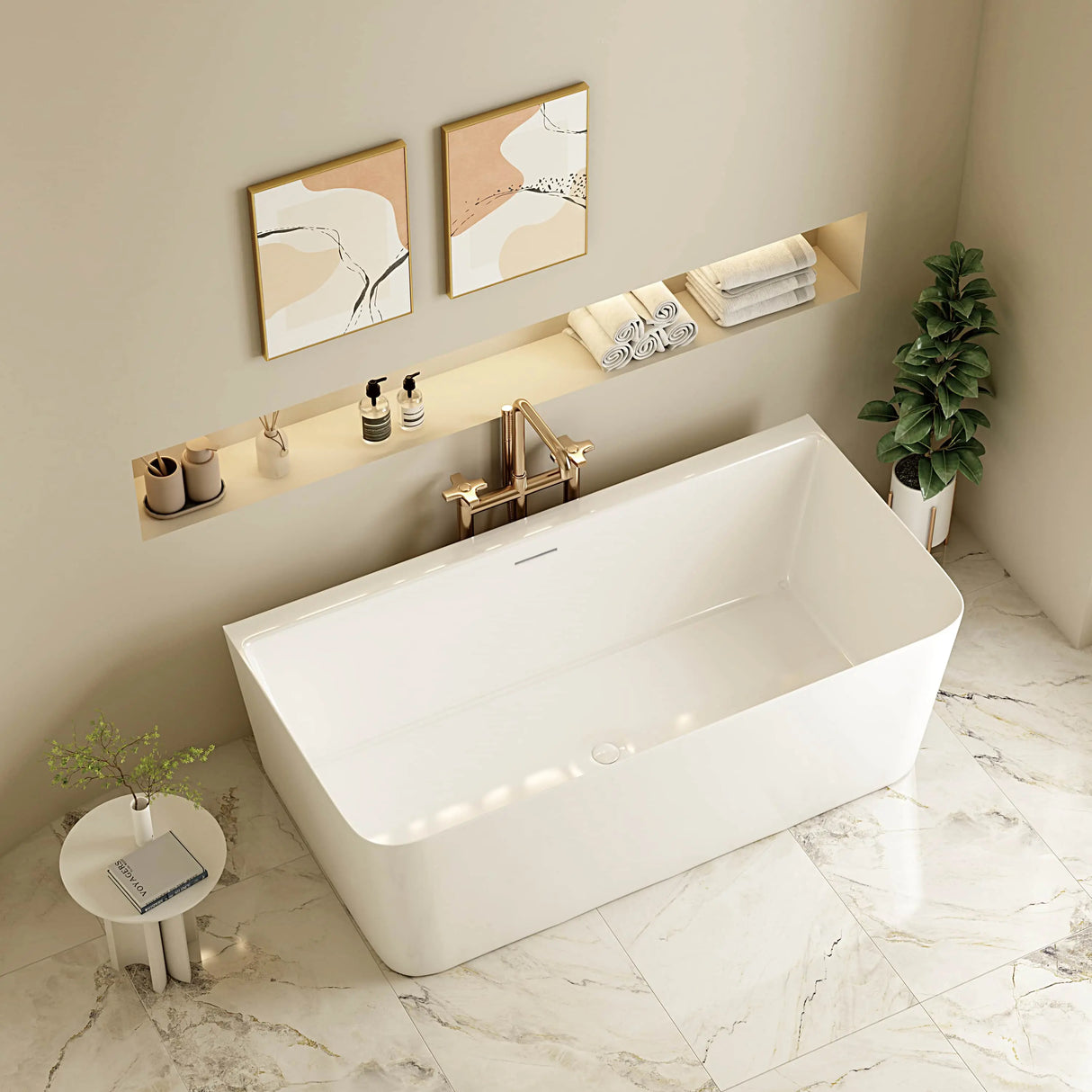 Fortuna Ultra-Thin Back-to-Wall Bathtub - Gloss White mercioaustralia