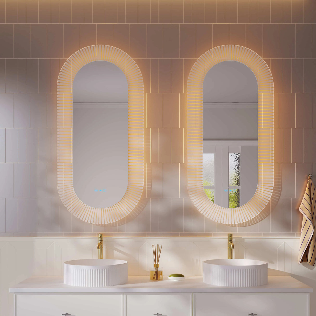 Freya 600×1200mm LED Textured Oval Mirror mercioaustralia