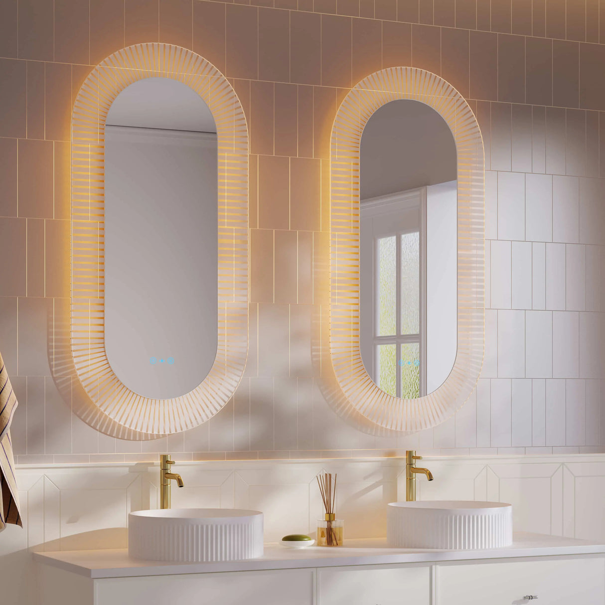 Freya 600×1200mm LED Textured Oval Mirror mercioaustralia