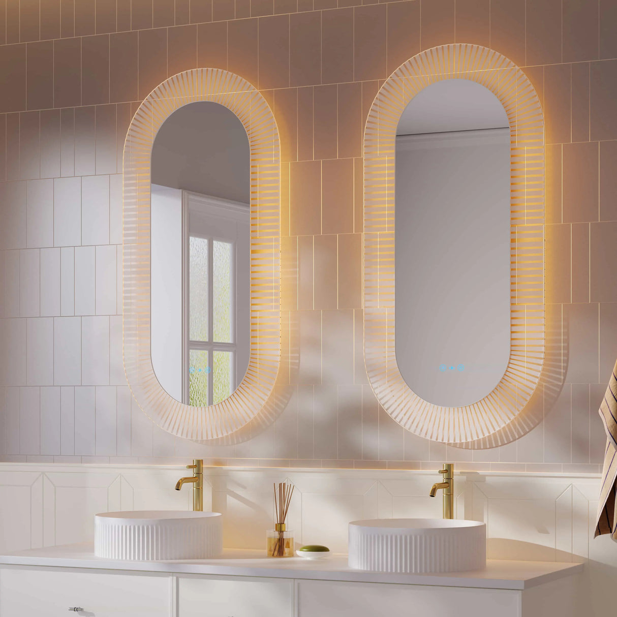 Freya 600×1200mm LED Textured Oval Mirror mercioaustralia