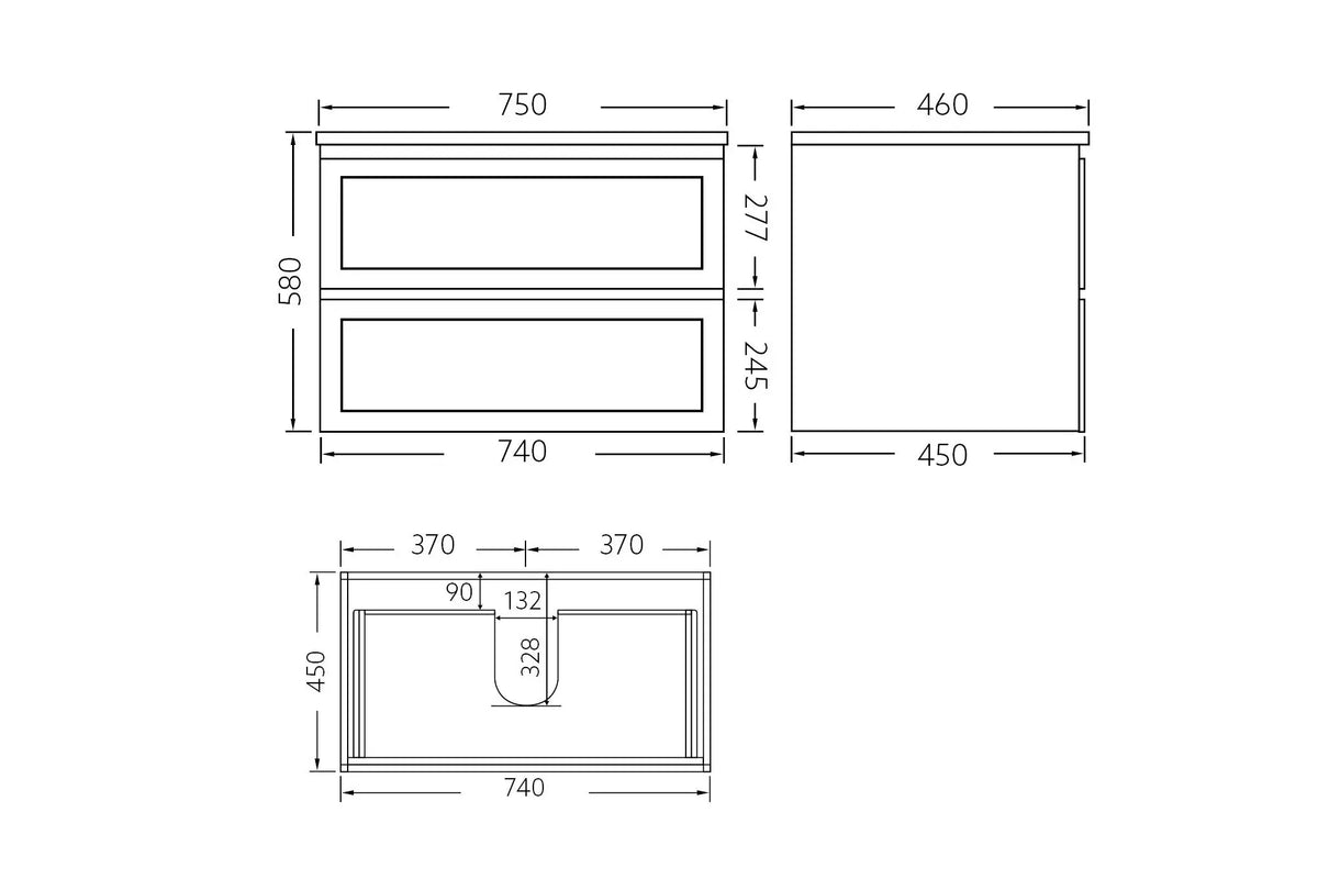 Fremantle PVC Wall Hung Cabinet Vanity 750mm (Matte Black) Poseidon