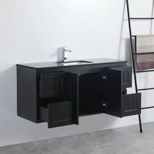 ACACIA SHAKER Matte Black PVC Wall Hung Vanity 1200 (Double Bowl) Poseidon