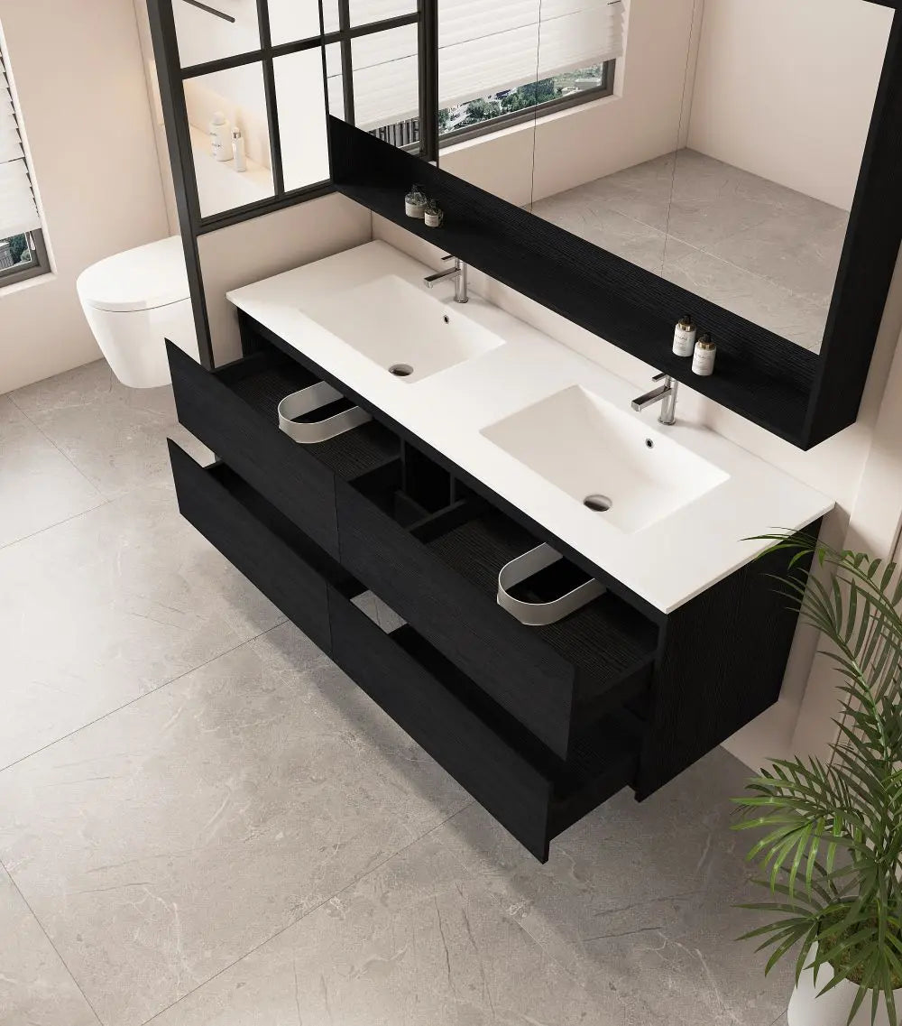 HERA 1500mm Wall-Hung Vanity - Black Oak mercioaustralia