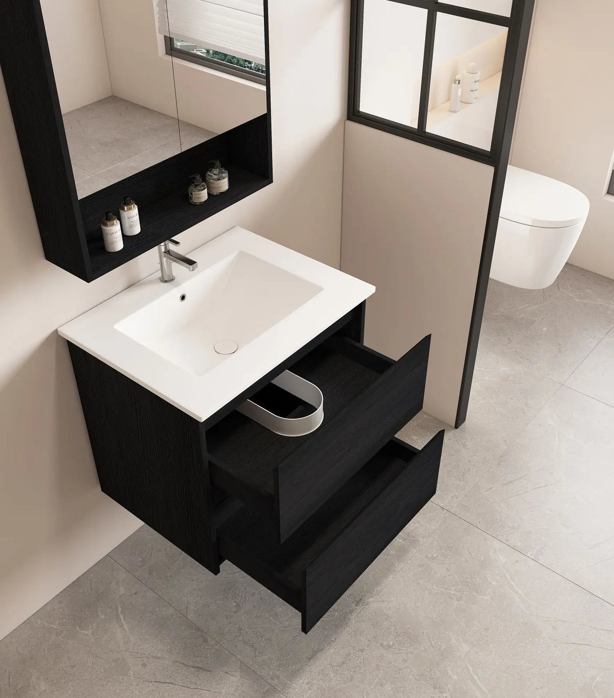 HERA 600mm Wall-Hung Vanity - Black Oak mercioaustralia