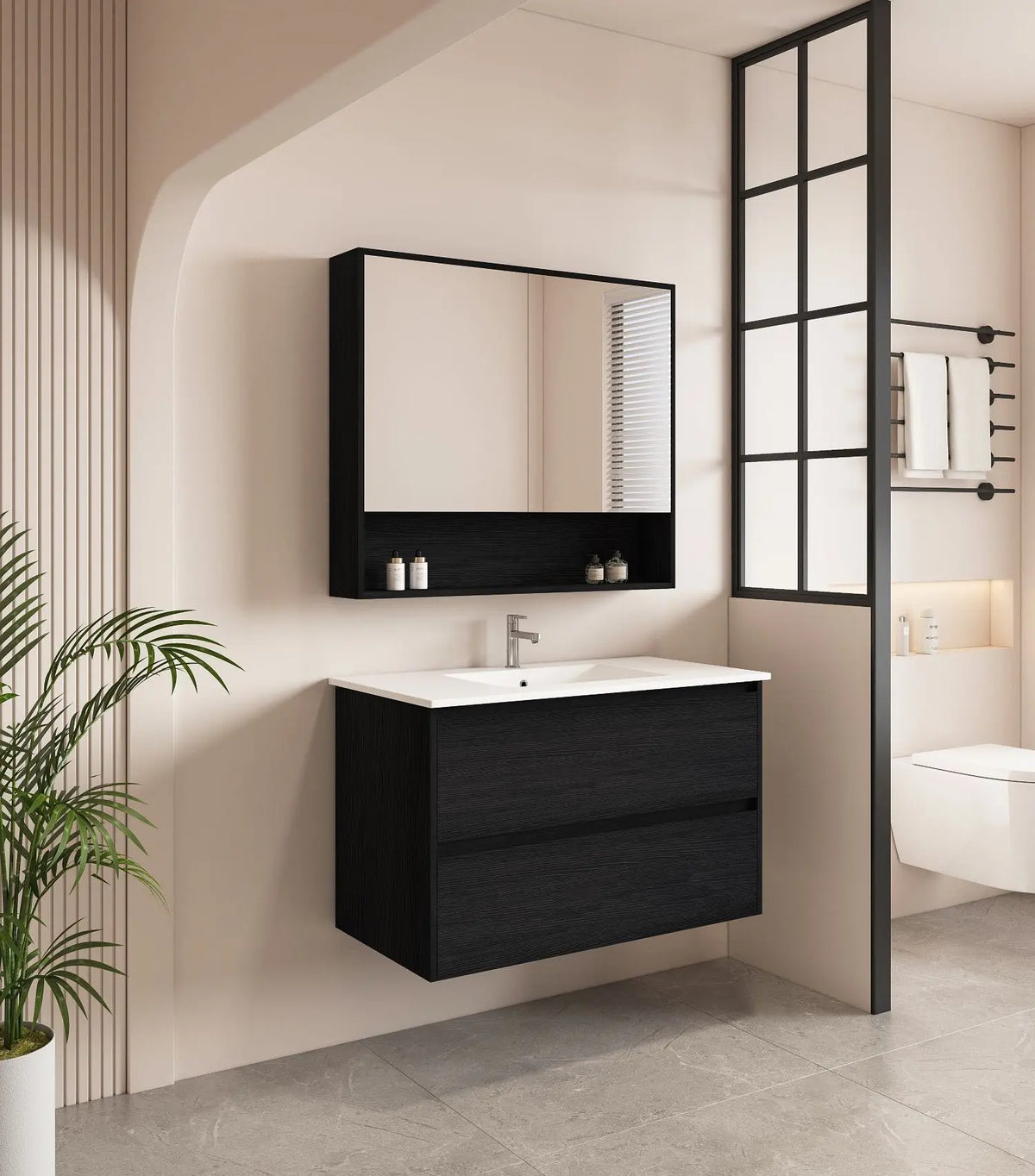 HERA 900mm Wall-Hung Vanity - Black Oak mercioaustralia