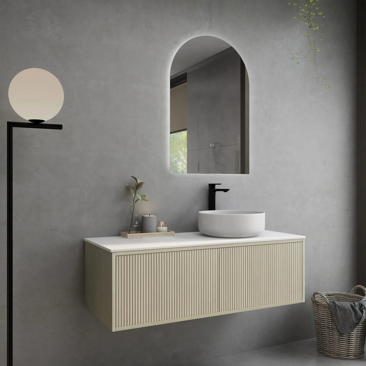 Bellevue PVC Slim Wall Hung Vanity 1200mm (Single/ Double Bowl) (Coastal Oak) Poseidon