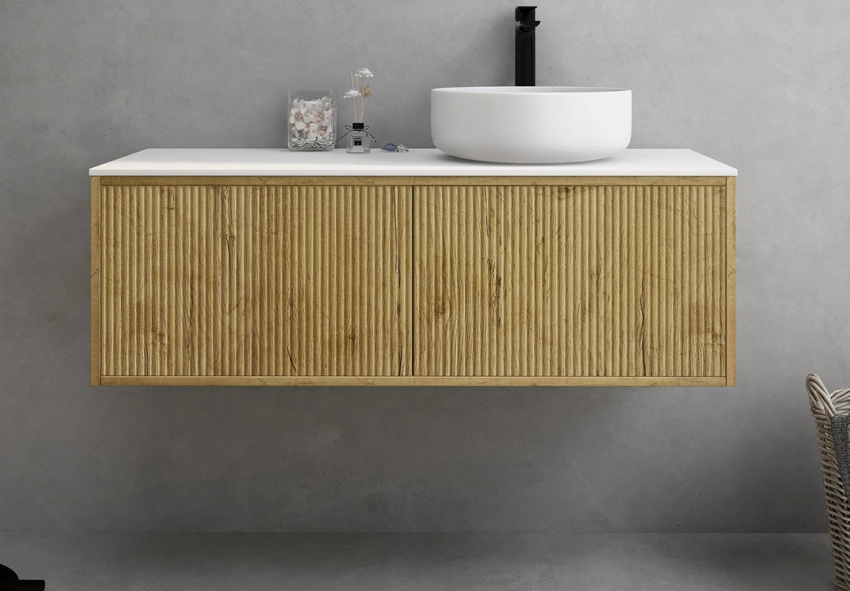 Bellevue PVC Slim Wall Hung Vanity 1200mm (Single/ Double Bowl) (Prime Oak) Poseidon