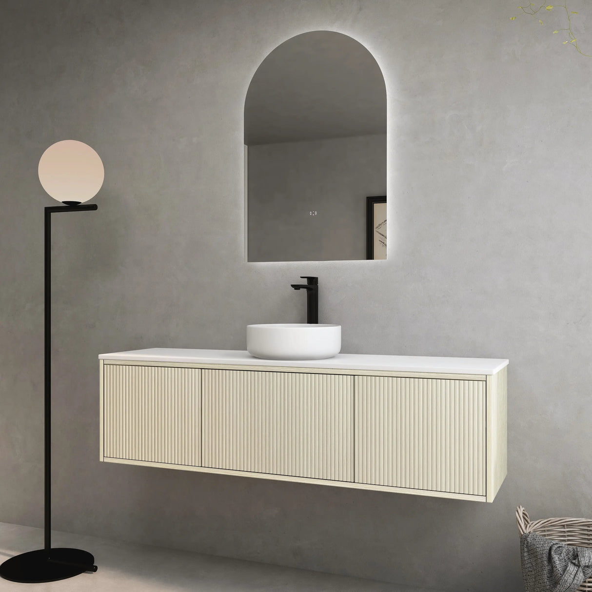 Bellevue Slim PVC Wall Hung Vanity 1500mm (Single/Double Bowl) (Coastal Oak) Poseidon
