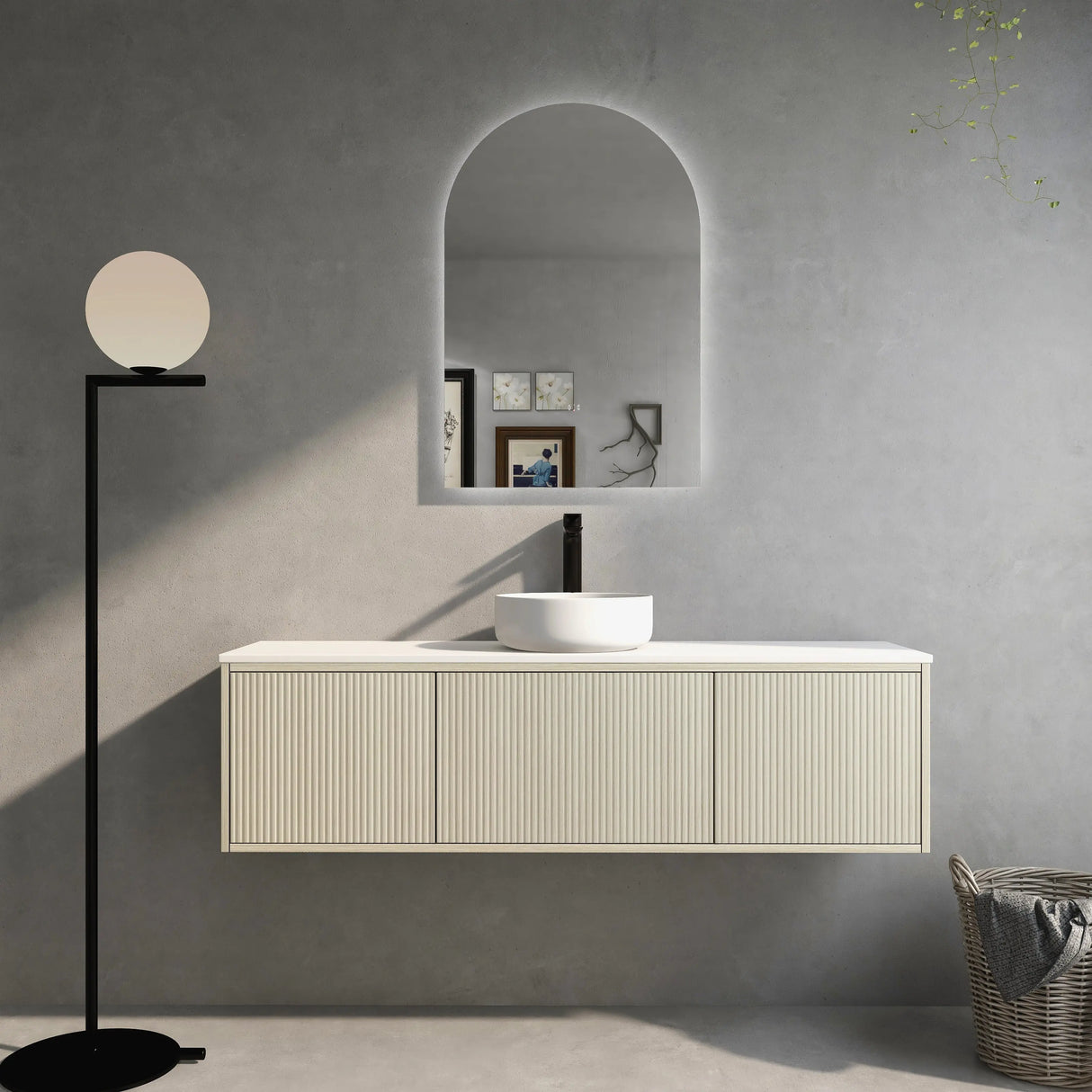 Bellevue Slim PVC Wall Hung Vanity 1500mm (Single/Double Bowl) (Coastal Oak) Poseidon