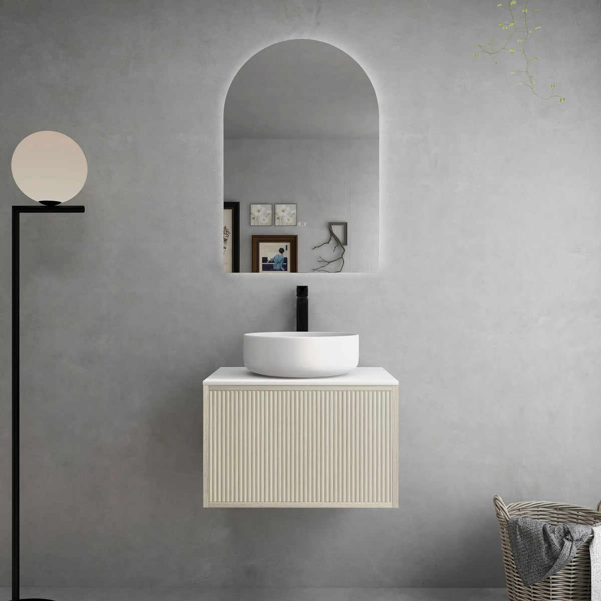 Bellevue Slim PVC Wall Hung Vanity 600 (Coastal Oak) Poseidon