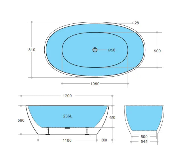Stella Matte White Free Standing Bathtub 1700*810*590mm Poseidonbk