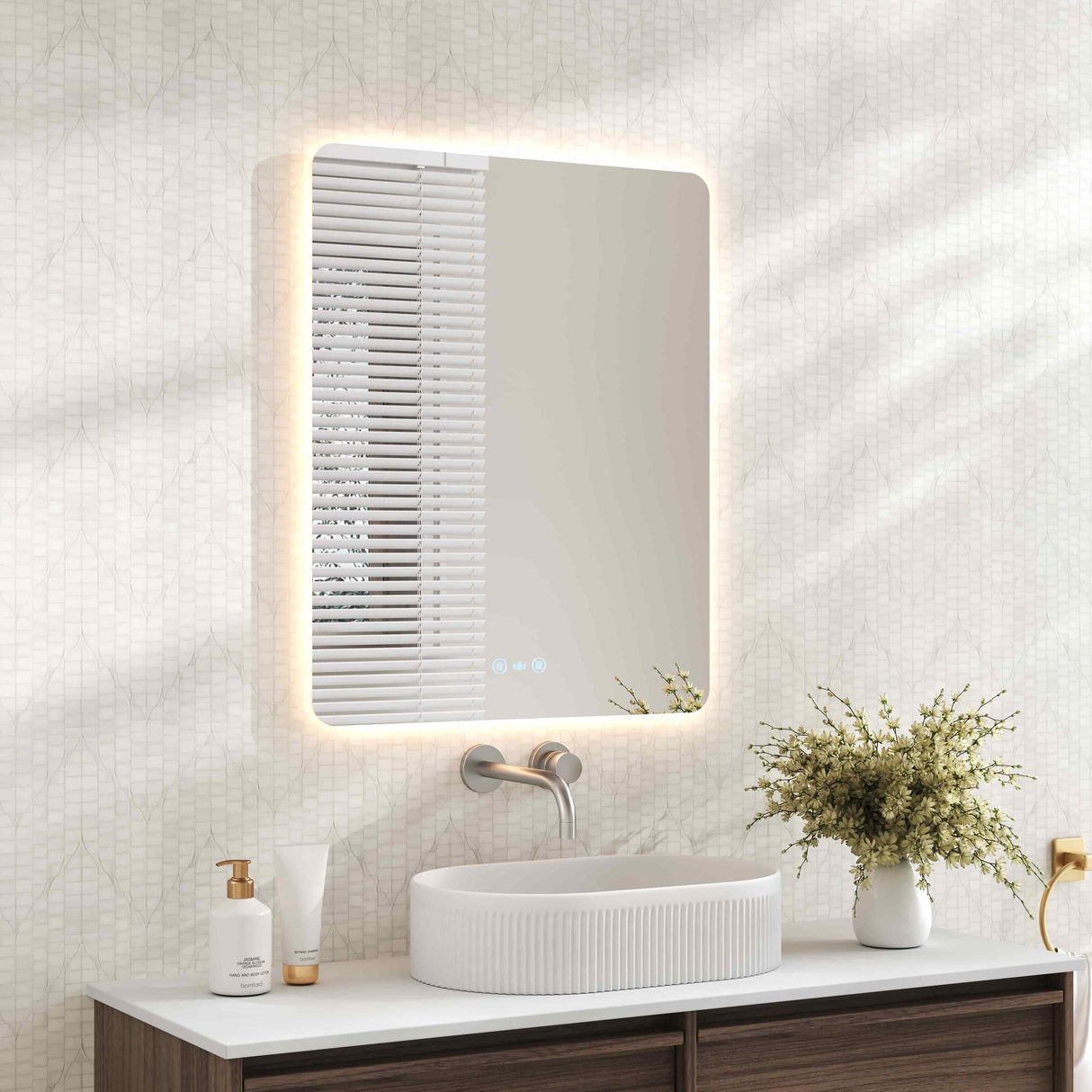 Luna LED Rectangular Mirror 600mm - with Adjustable LED Lighting mercioaustralia