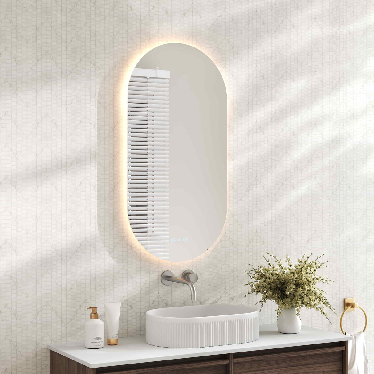 Luna LED Oval Mirror 500 x 900mm - with Adjustable LED Lighting mercioaustralia