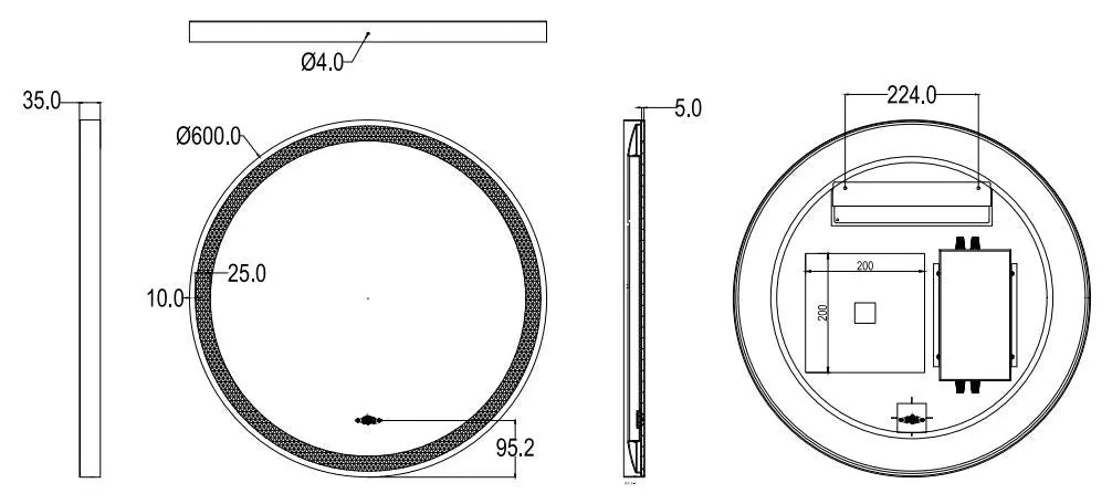 Luna Brushed Gold Round Touchless 600 X 600 Framed LED Mirror - Three Light Temperatures Poseidonbk
