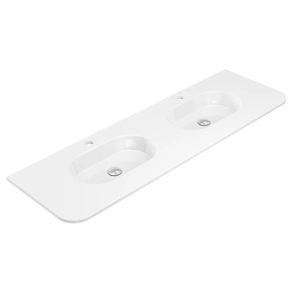 Lola Gloss Full Depth Curved Ceramic Basin Top Double Bowl 1500mm 1TH fienza