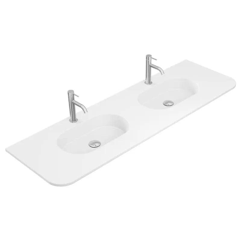 Lola Matte Full Depth Curved Ceramic Basin Top Double Bowl 1500mm 1TH fienza