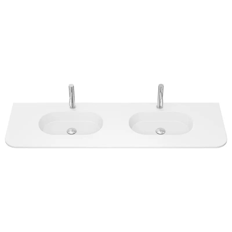 Lola Matte Full Depth Curved Ceramic Basin Top Double Bowl 1500mm 1TH fienza