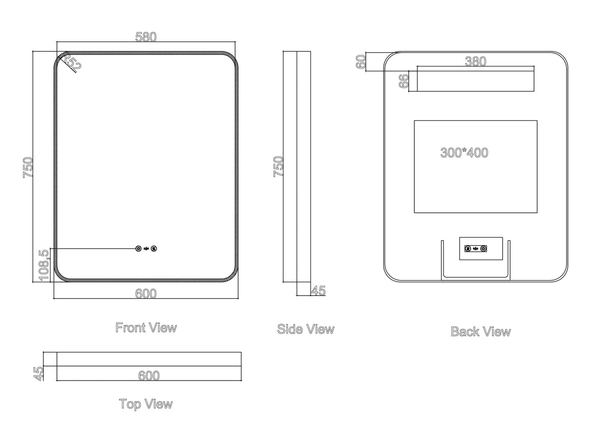 Maia 600×750 / 750×900 / 1200×750mm LED Rectangular Mirror – Gun Metal Frame mercioaustralia