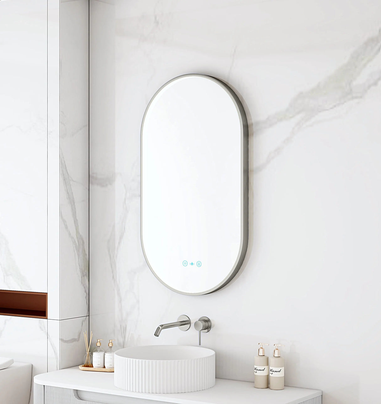 Maia 500×900mm LED Oval Mirror – Gun Metal Frame mercioaustralia