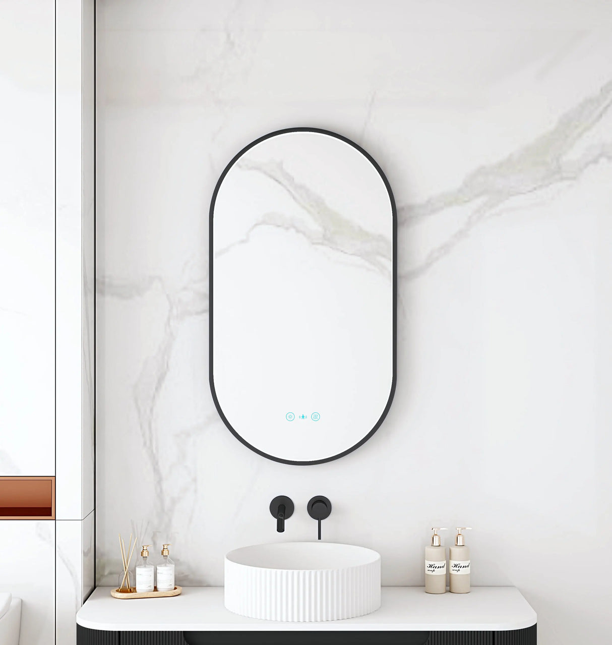Maia 500×900mm LED Oval Mirror – Matt Black Frame mercioaustralia