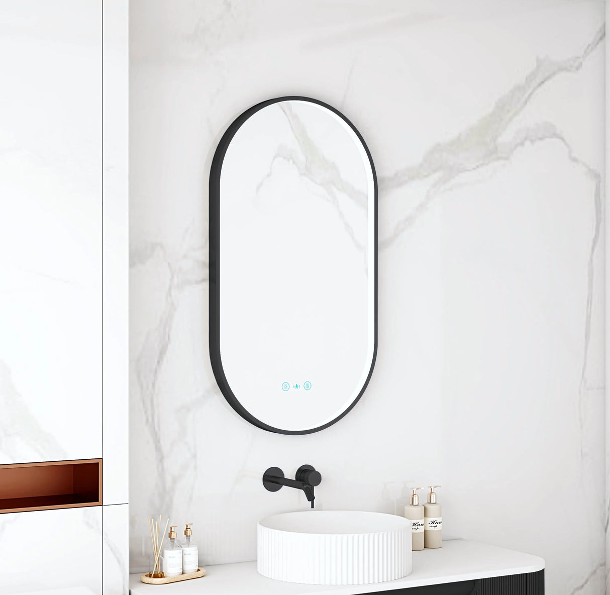 Maia 500×900mm LED Oval Mirror – Matt Black Frame mercioaustralia