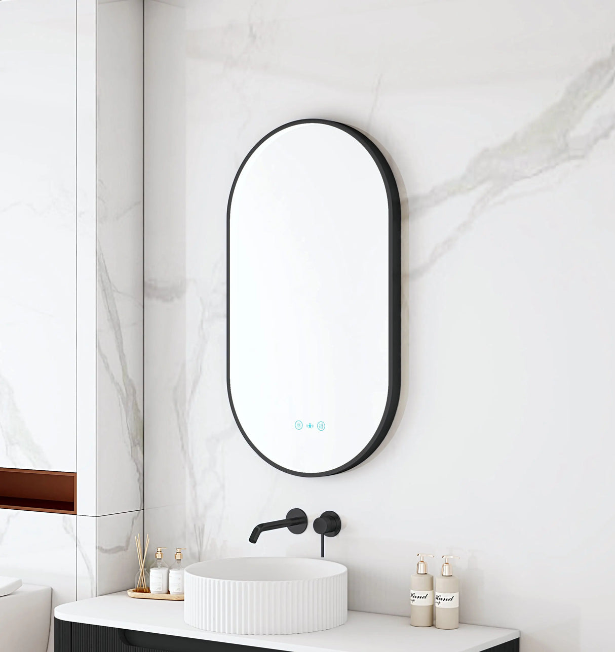 Maia 500×900mm LED Oval Mirror – Matt Black Frame mercioaustralia