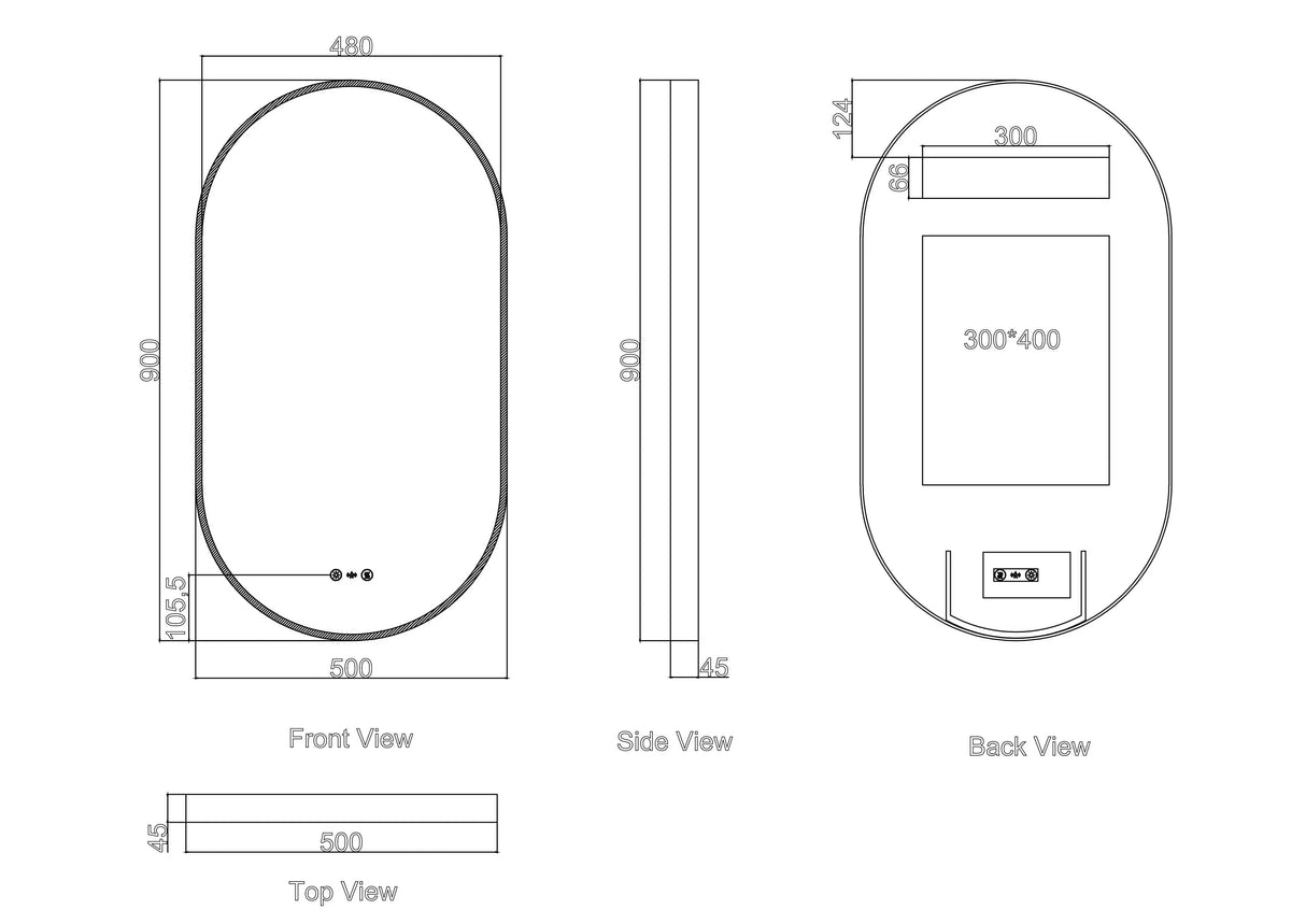 Maia 500×900mm LED Oval Mirror – Matt Black Frame mercioaustralia
