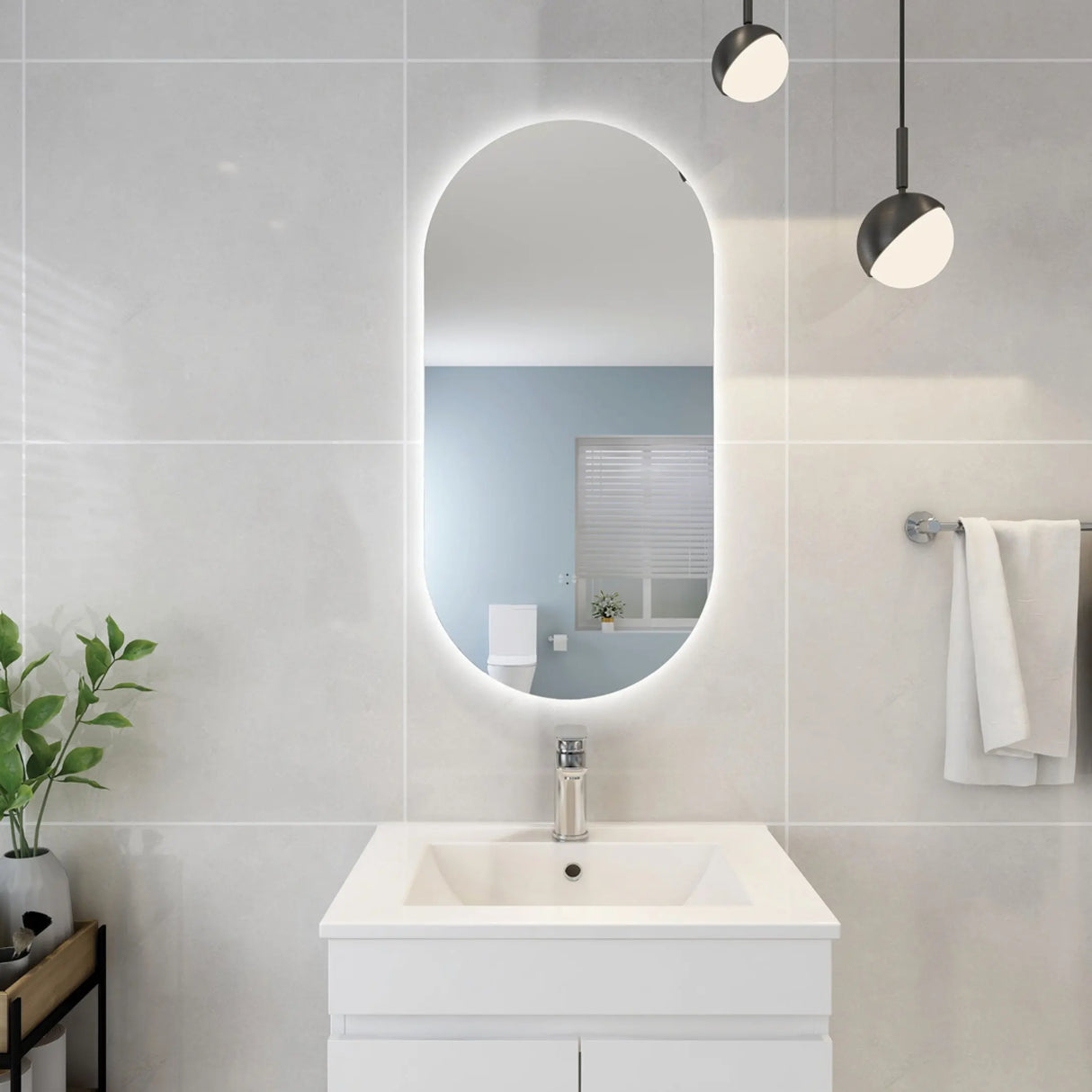 Olivia Oval Touchless 450 X 900 Frameless LED Mirror - Three Light Temperatures Poseidonbk