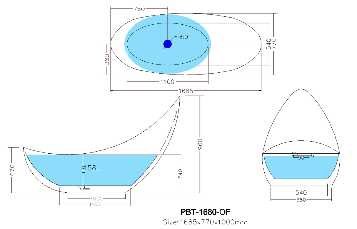 Posh Matte White Free Standing Bathtub 1685*770*1000mm Poseidonbk