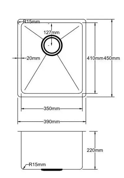 Stainless Steel Sink 390*450*220mm Poseidonbk