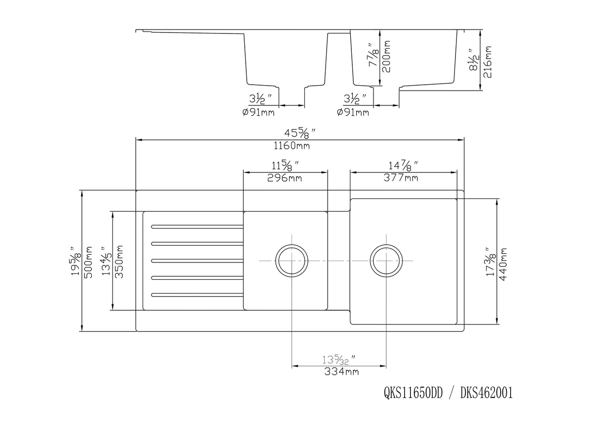 Matte Black Double Bowl With Drainer Quartz Sink 1160*500*216mm Poseidonbk