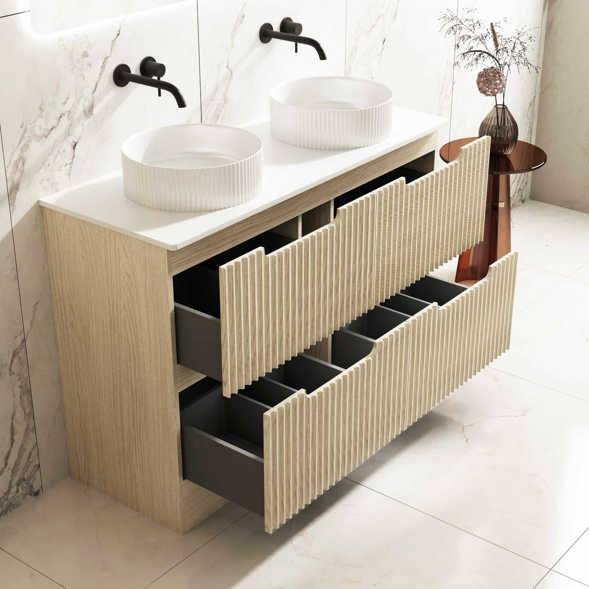 Fluted Rhea 1200mm Freestanding Cabinet - Natural Oak mercioaustralia