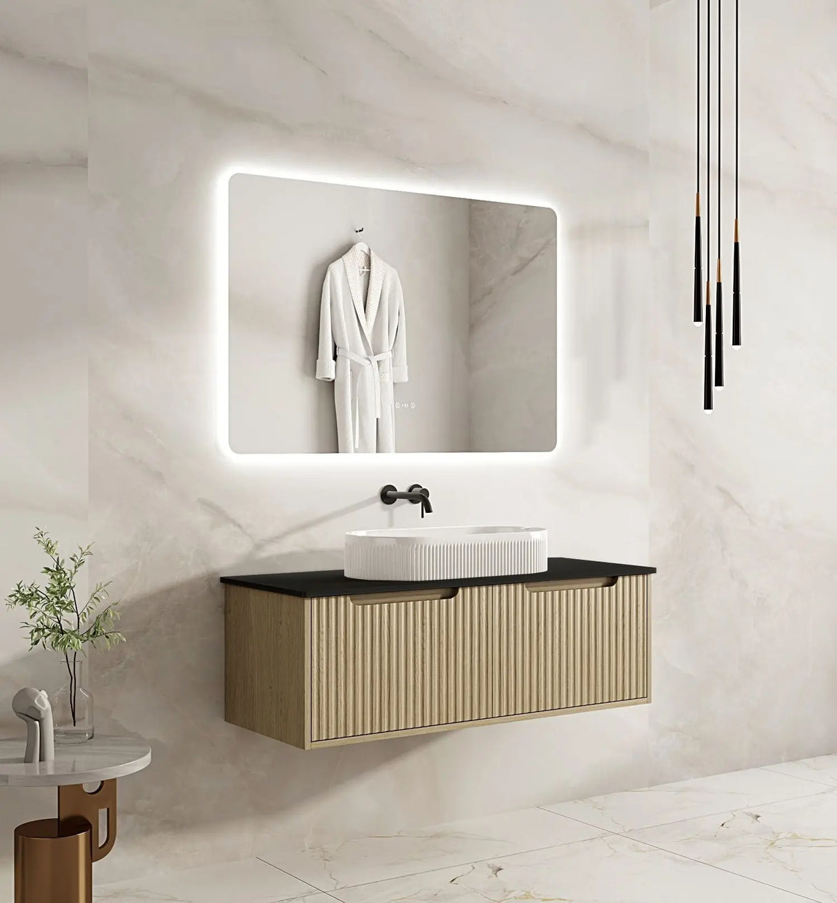 Fluted Rhea 1200mm Wall-Hung Cabinet - Natural Oak mercioaustralia