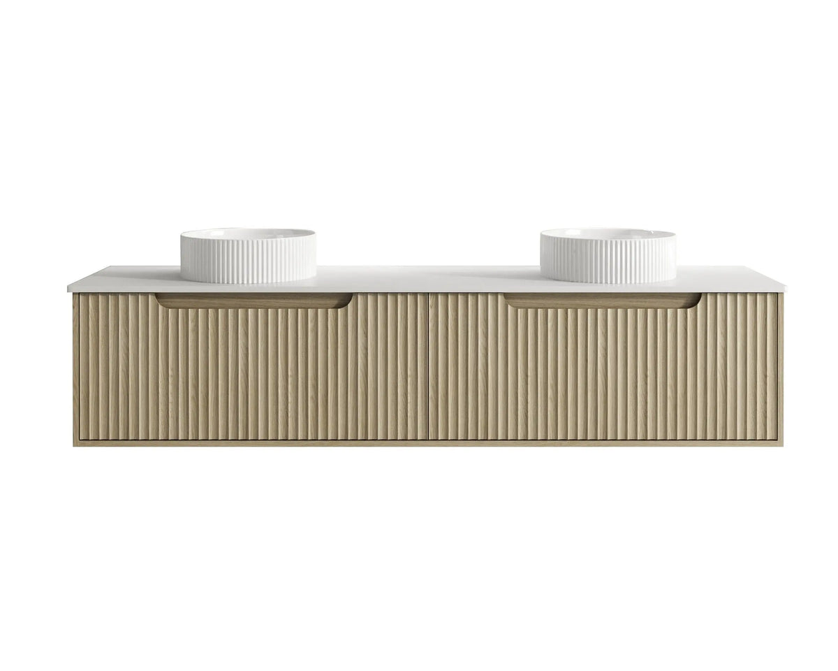 Fluted Rhea 1800mm Wall-Hung Cabinet - Natural Oak mercioaustralia