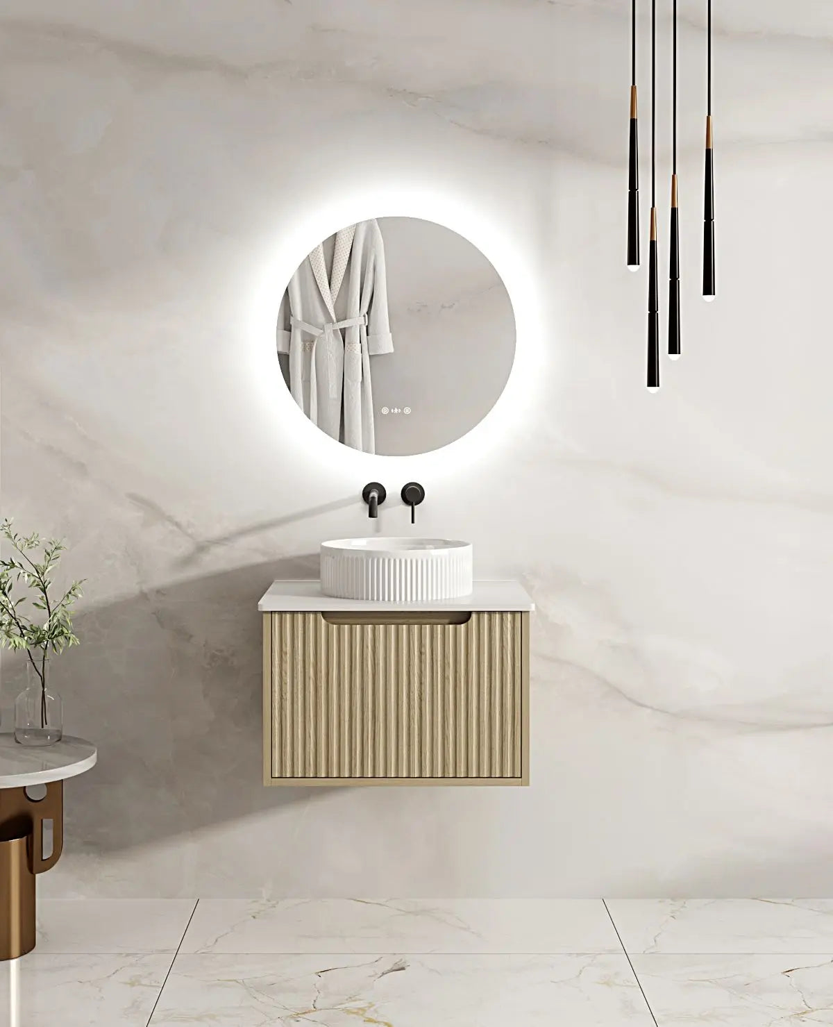 Fluted Rhea 600mm Wall-Hung Cabinet - Natural Oak mercioaustralia